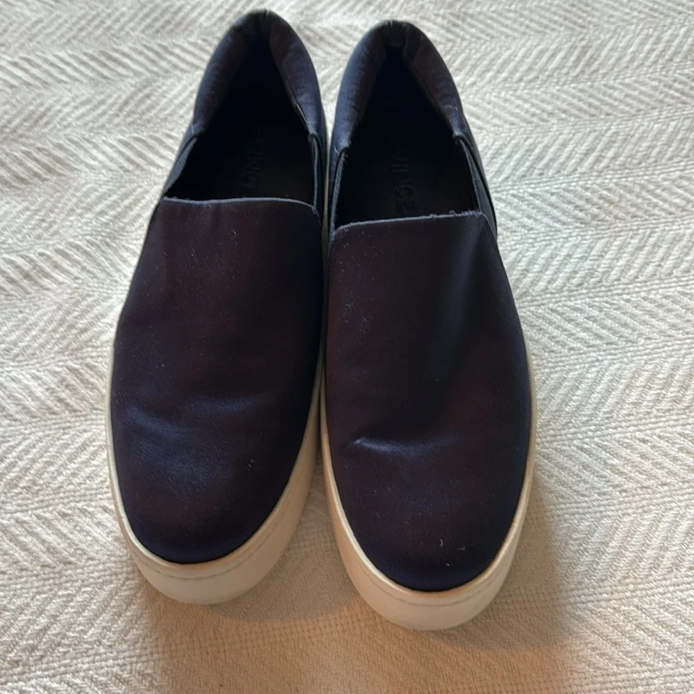 Vince Woman’s Navy Blue Satin‎ Platform Slip On Sneakers